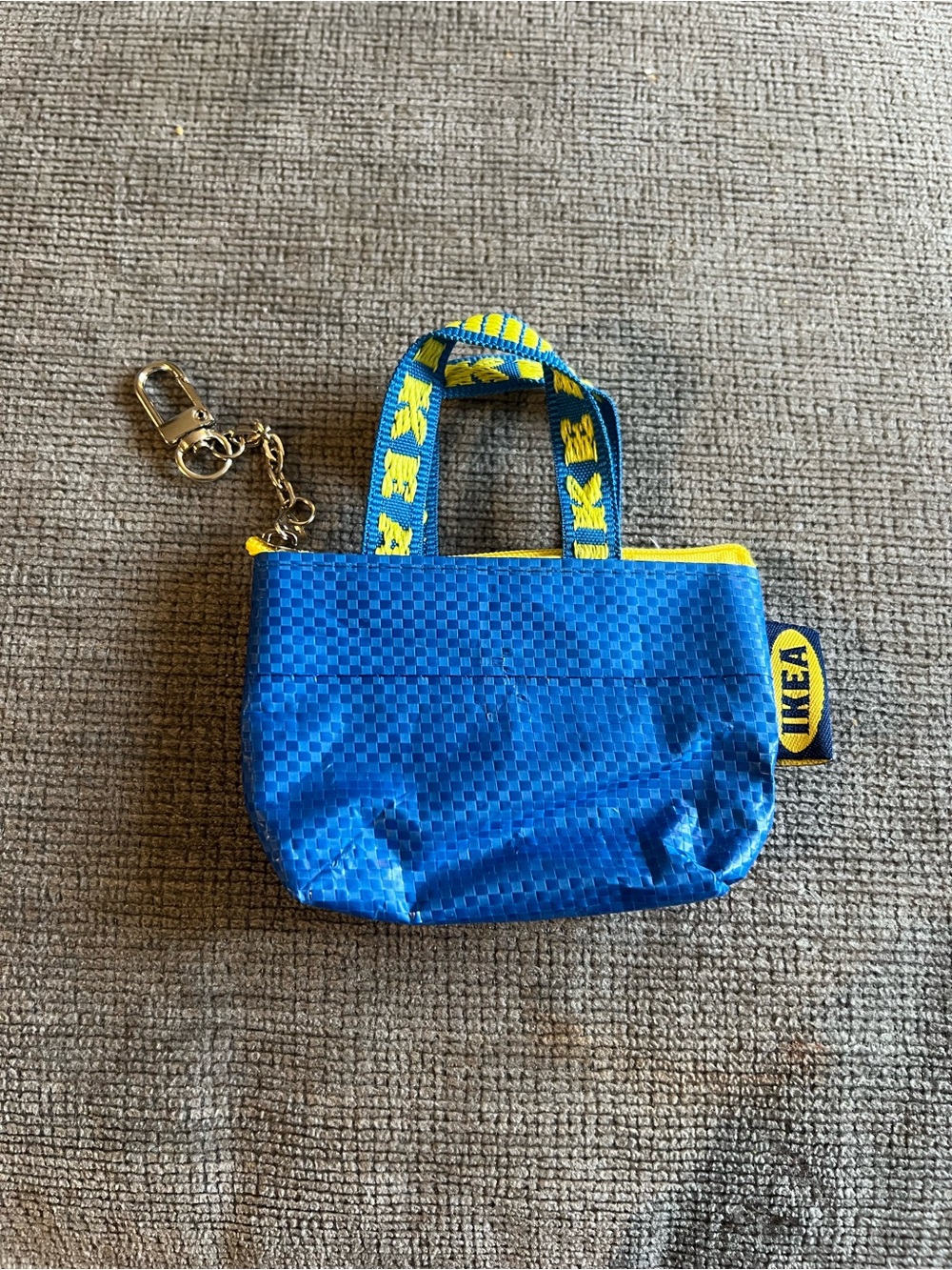 IKEA Mini Blue Tote Keychain with Yellow Accent
